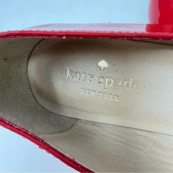 Kate Spade Patent Leather Tuila Pink Bow Flats Red Size 6.5 - Picture 8 of 11